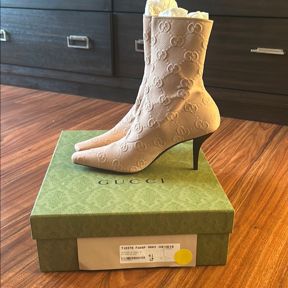 Brand New in Box with Boot- Covers- Gucci Technical Knit Jersey Nude Boots